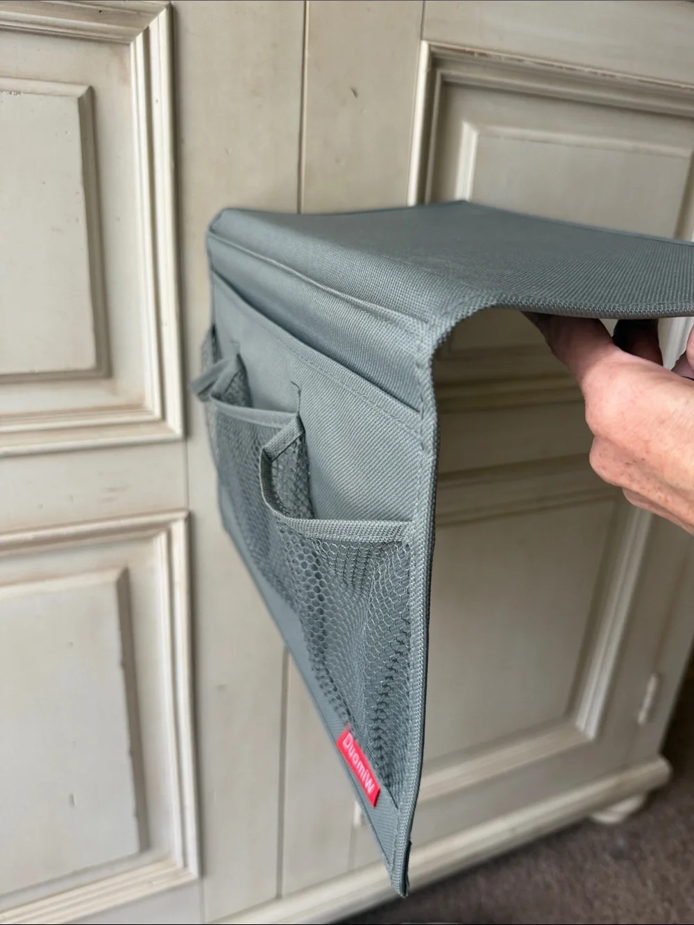 Gray Mesh 3-Pocket Organizer for side bed storage